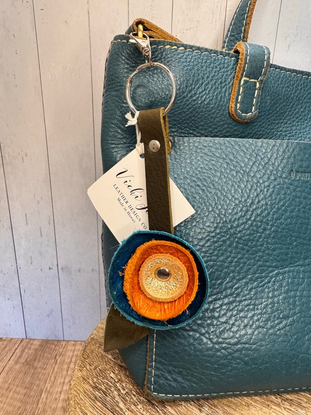 Genuine Leather Round Flower Purse Charm Blue Orange Light Pink Boho Bag Charm